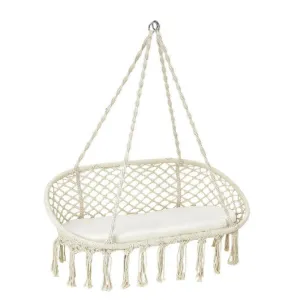 2 Person Hanging Hammock Chair with Cushion Macrame Swing-Beige