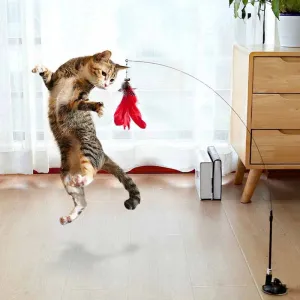 Cat Wand Toy - Recreational Cats Teaser Feather Stick Toy with Suction Cup