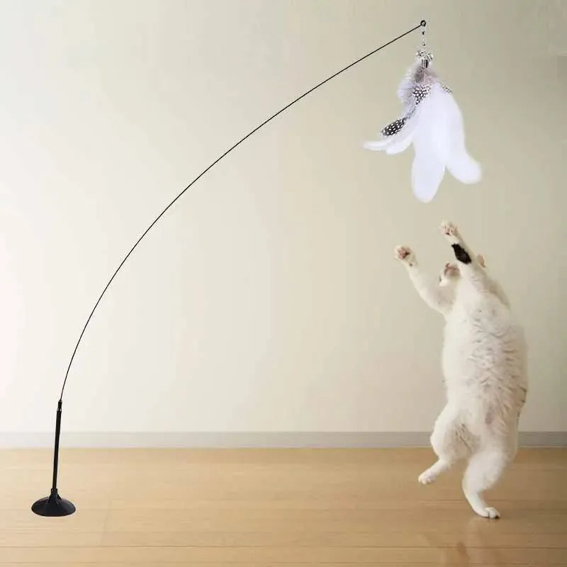 Cat Wand Toy - Recreational Cats Teaser Feather Stick Toy with Suction Cup