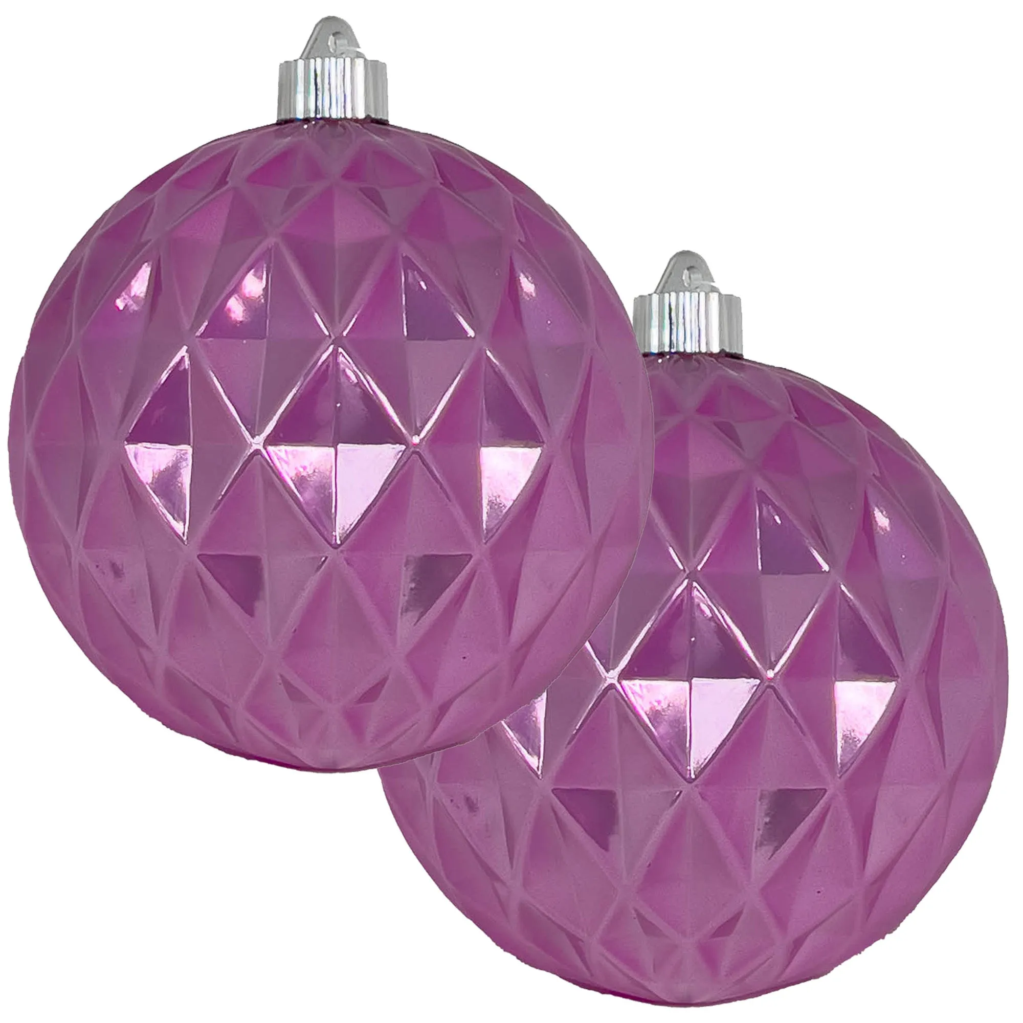 Christmas By Krebs 6" (150mm) Diamond Shiny Lilac [2 Pieces] Solid Commercial Grade Indoor and Outdoor Shatterproof Plastic, UV and Water Resistant Ball Ornament Decorations