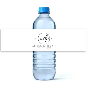 Circle Monogram Wedding Water Bottle Labels