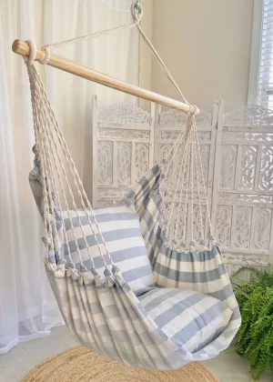 Coastal White and Blue Hanging Chair Hammock | CABANA