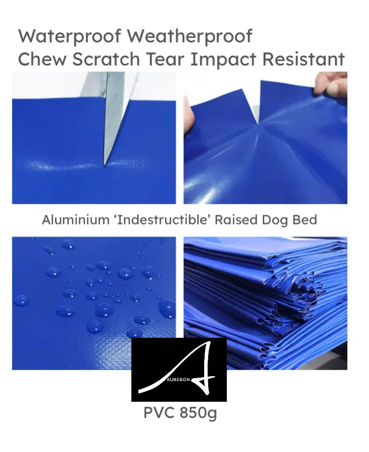 ‘Indestructible’ Aluminium Auberon VetnPro Raised Dog Bed Elevated Commercial Grade PVC Chew Scratch Rip Proof Material