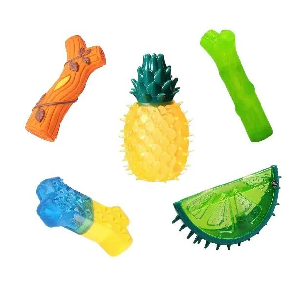 Latex Interactive Training Fetch and Play Squeaky Toy- Combos Pineapple, Melon Fruit, Cooling Bone teether, Squeaky Branch Toy