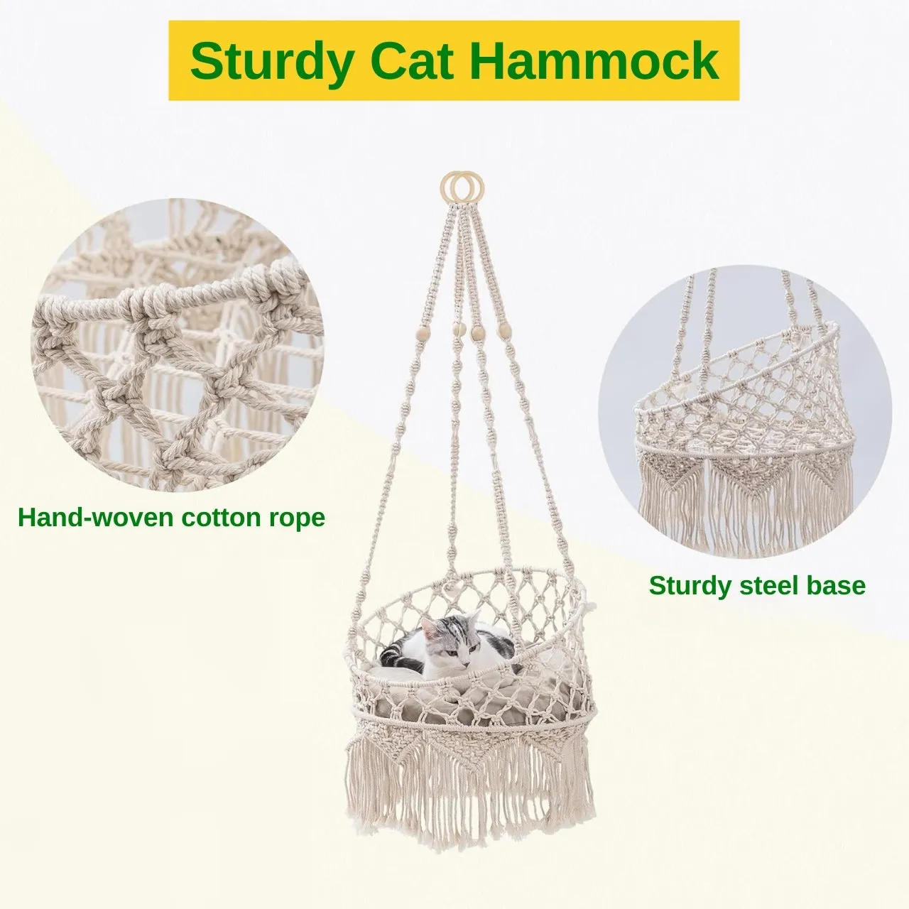 Macrame Hanging Cat Hammock without Cat Bed