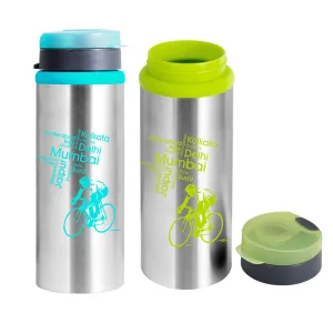 NanoNine Sprint (2 Bottles), Assorted Color Single Wall Flip Top Stainless Steel Water Bottle.