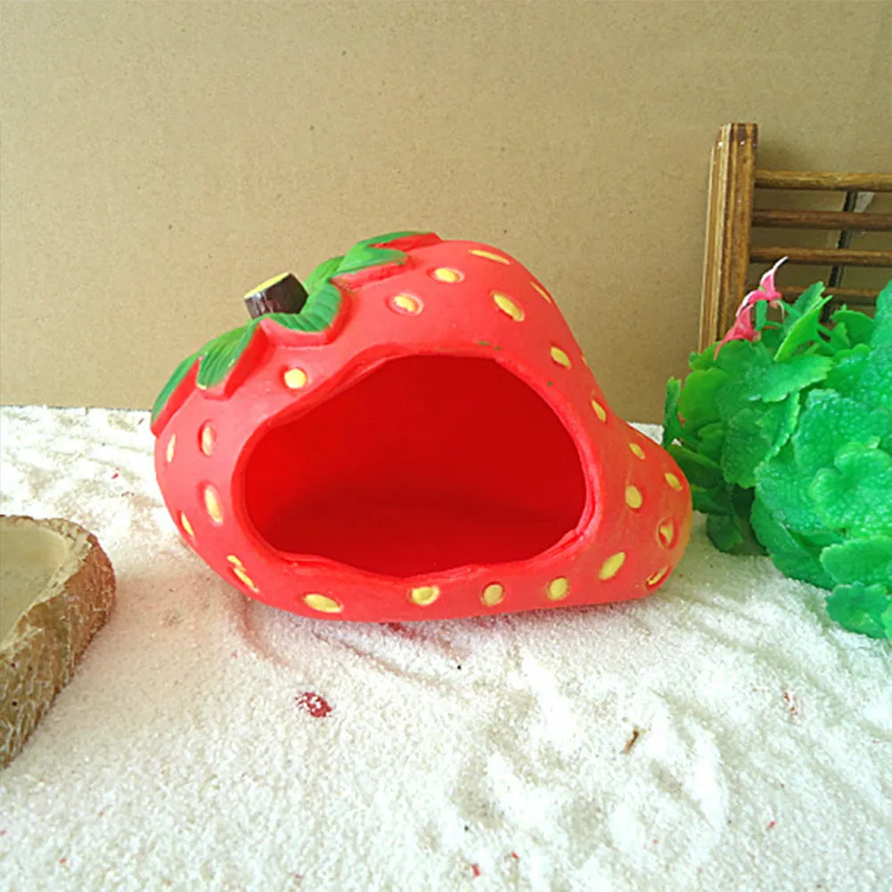 OMEM Reptile Hide and cave Habitat Decor Aquarium/Reptile breeding Box Decorative Accessories - Strawberry House Hermit Crab Landscaping Ornaments