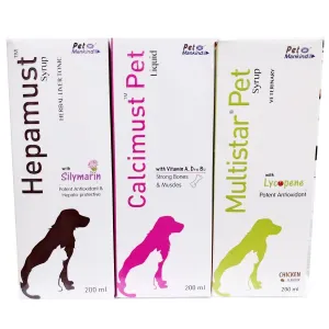 Pet Mankind Multistar Pet Multivitamin   Calcimust Pet Calcium Syrup    Hepamust Herbal Liver Supplement 200 ml Combo Pack