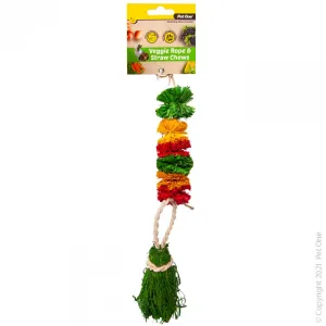 Pet One Veggie Rope and Straw Chew Hanging Pom Poms Small Animal Toy