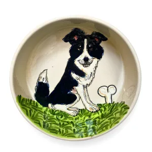 "Green Pastures Pup" Hand-Painted Border Collie Bowl