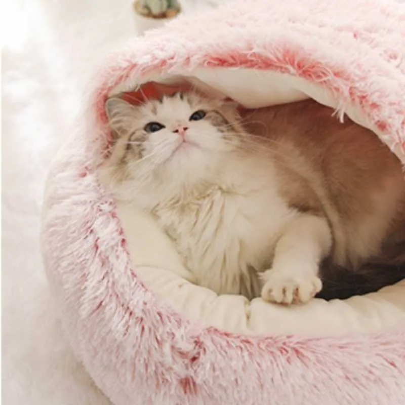 Soft Plush Pet Cave Bed for Small Cats & Dogs