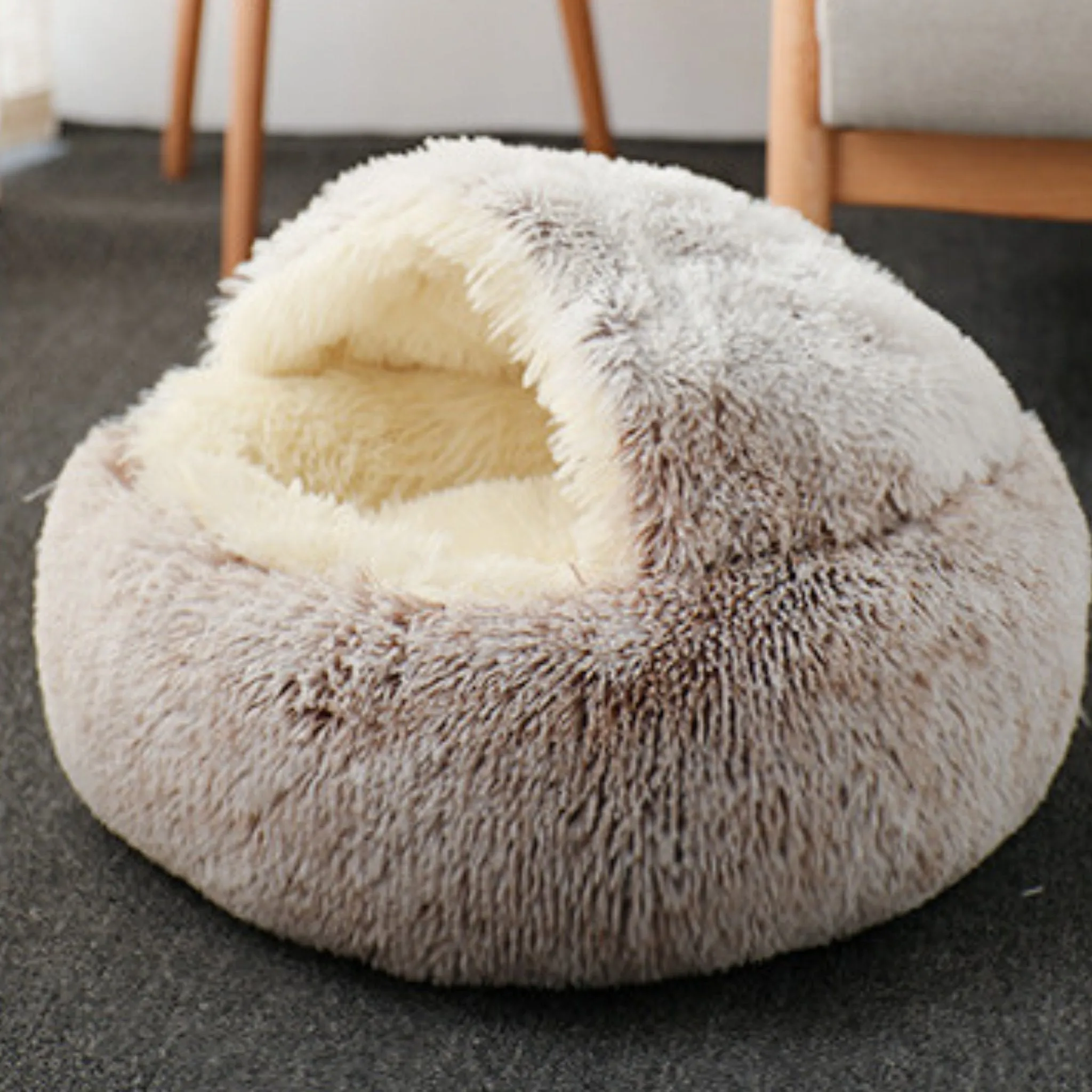 Soft Plush Pet Cave Bed for Small Cats & Dogs