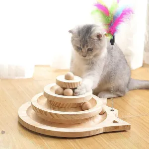 Wooden Cat Toy Tower Triple Disc