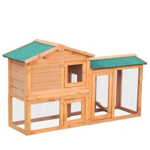 Wooden Rabbit Hutch and Run Guinea Pig Hutch Outdoor Bunny Cage Pull Out Tray Small Animal House 145 x 45 x 85 cm