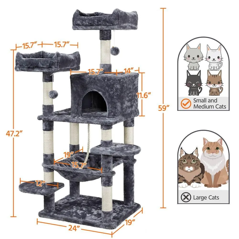 Yaheetech Cat Tree Condo for Medium/Large Cats 59 Inch